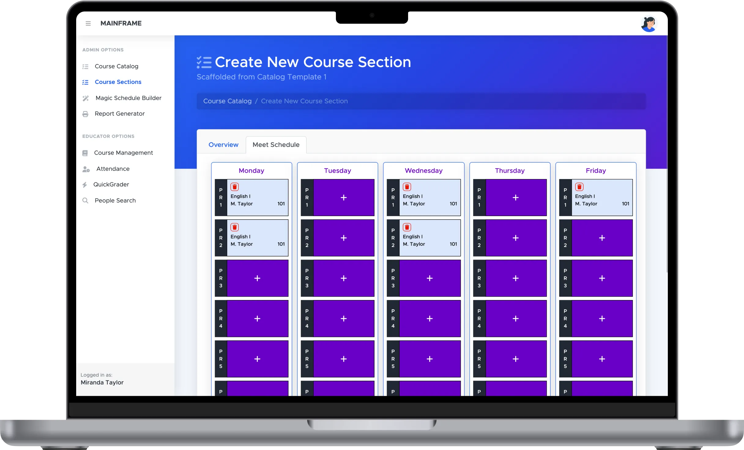 Mainframe's Magic Schedule Builder on the homepage